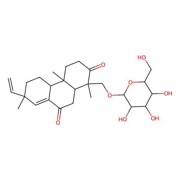2D Structure of (1S,4aR,7R,10aR)-7-ethenyl-1,4a,7-trimethyl-1-[[(2R,3S,4R,5S,6R)-3,4,5-trihydroxy-6-(hydroxymethyl)oxan-2-yl]oxymethyl]-4,4b,5,6,10,10a-hexahydro-3H-phenanthrene-2,9-dione