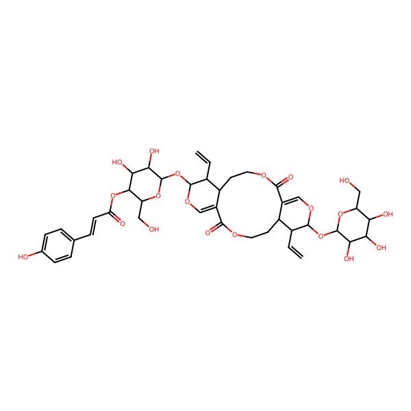 2D Structure of [(2R,3S,4R,5R,6S)-6-[[(6S,7R,8S,16S,17R,18S)-7,17-bis(ethenyl)-2,12-dioxo-18-[(2S,3R,4S,5S,6R)-3,4,5-trihydroxy-6-(hydroxymethyl)oxan-2-yl]oxy-3,9,13,19-tetraoxatricyclo[14.4.0.06,11]icosa-1(20),10-dien-8-yl]oxy]-4,5-dihydroxy-2-(hydroxymethyl)oxan-3-yl] (Z)-3-(4-hydroxyphenyl)prop-2-enoate