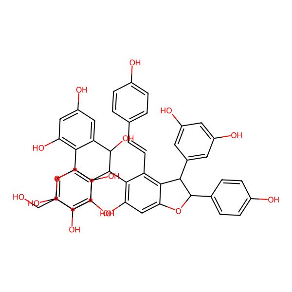 2D Structure of 2-[2-[2-[3-(3,5-Dihydroxyphenyl)-6-hydroxy-2-(4-hydroxyphenyl)-4-[2-(4-hydroxyphenyl)ethenyl]-2,3-dihydro-1-benzofuran-5-yl]-1-hydroxy-2-(4-hydroxyphenyl)ethyl]-4,6-dihydroxyphenyl]-6-(hydroxymethyl)oxane-3,4,5-triol