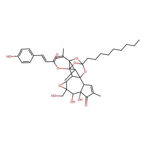 2D Structure of [(2R,6S,7S,8R,10S,11S,12R,16S,17R,18R)-6,7-dihydroxy-8-(hydroxymethyl)-4,18-dimethyl-14-nonyl-5-oxo-16-prop-1-en-2-yl-9,13,15,19-tetraoxahexacyclo[12.4.1.01,11.02,6.08,10.012,16]nonadec-3-en-17-yl] (E)-3-(4-hydroxyphenyl)prop-2-enoate