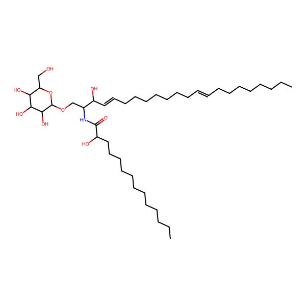 2D Structure of 2-hydroxy-N-[3-hydroxy-1-[3,4,5-trihydroxy-6-(hydroxymethyl)oxan-2-yl]oxydocosa-4,13-dien-2-yl]tetradecanamide