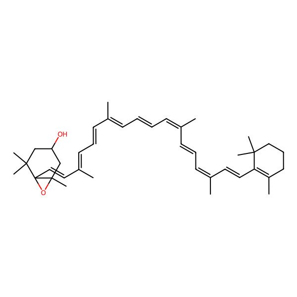 2D Structure of (1S,3R,6R)-1,5,5-trimethyl-6-[(1E,3E,5E,7E,9E,11E,13E,15E,17E)-3,7,12,16-tetramethyl-18-(2,6,6-trimethylcyclohexen-1-yl)octadeca-1,3,5,7,9,11,13,15,17-nonaenyl]-7-oxabicyclo[4.1.0]heptan-3-ol