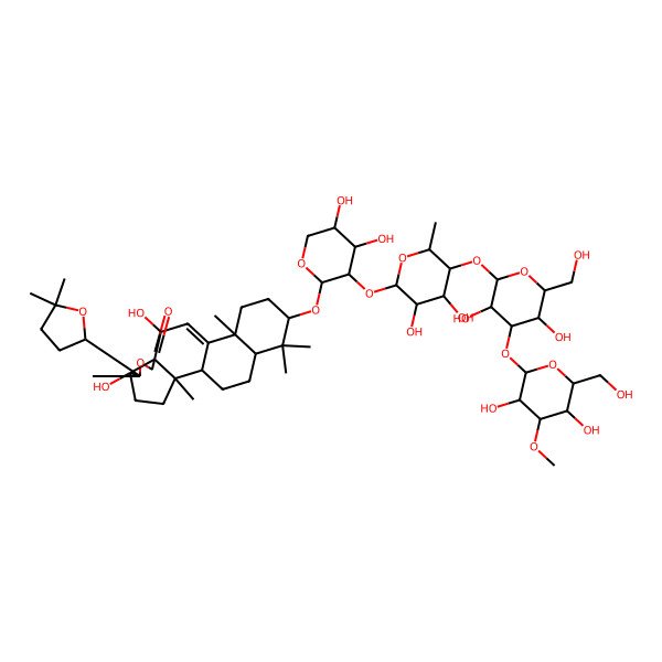 2D Structure of (1R,2S,5R,6S,9S,10S,13S,16S,18R)-16-[(2S,3R,4S,5R)-3-[(2S,3R,4R,5S,6R)-5-[(2S,3R,4S,5R,6R)-4-[(2S,3R,4S,5R,6R)-3,5-dihydroxy-6-(hydroxymethyl)-4-methoxyoxan-2-yl]oxy-3,5-dihydroxy-6-(hydroxymethyl)oxan-2-yl]oxy-3,4-dihydroxy-6-methyloxan-2-yl]oxy-4,5-dihydroxyoxan-2-yl]oxy-6-[(2R)-5,5-dimethyloxolan-2-yl]-5,10-dihydroxy-2,6,13,17,17-pentamethyl-7-oxapentacyclo[10.8.0.02,9.05,9.013,18]icos-11-en-8-one