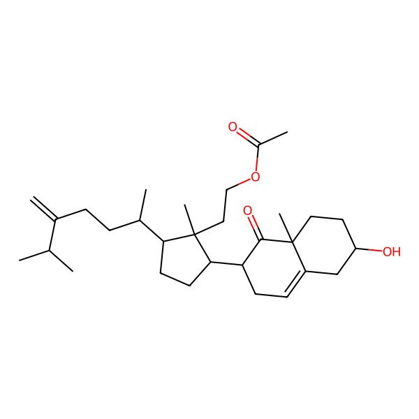 2D Structure of 2-[(1R,2S,5R)-2-[(2S,6S,8aS)-6-hydroxy-8a-methyl-1-oxo-2,3,5,6,7,8-hexahydronaphthalen-2-yl]-1-methyl-5-[(2R)-6-methyl-5-methylideneheptan-2-yl]cyclopentyl]ethyl acetate