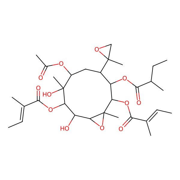 2D Structure of [6-Acetyloxy-7,9-dihydroxy-1,7-dimethyl-2,8-bis(2-methylbut-2-enoyloxy)-4-(2-methyloxiran-2-yl)-11-oxabicyclo[8.1.0]undecan-3-yl] 2-methylbutanoate