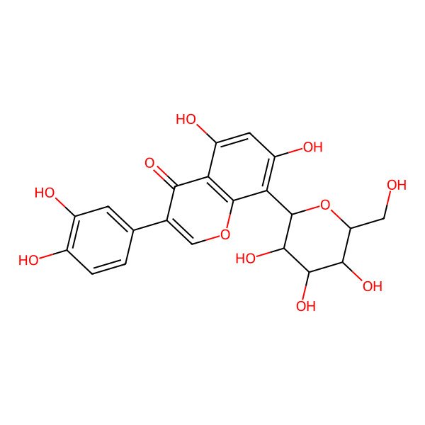 2D Structure of 3-(3,4-dihydroxyphenyl)-5,7-dihydroxy-8-[(2S,3R,4R,5S,6S)-3,4,5-trihydroxy-6-(hydroxymethyl)oxan-2-yl]chromen-4-one