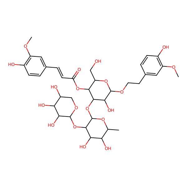 2D Structure of [4-[4,5-Dihydroxy-6-methyl-3-(3,4,5-trihydroxyoxan-2-yl)oxyoxan-2-yl]oxy-5-hydroxy-6-[2-(4-hydroxy-3-methoxyphenyl)ethoxy]-2-(hydroxymethyl)oxan-3-yl] 3-(4-hydroxy-3-methoxyphenyl)prop-2-enoate