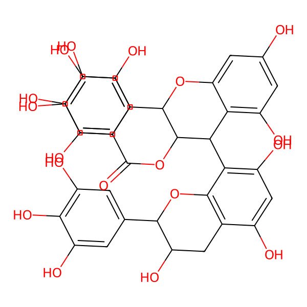 2D Structure of [5,7-dihydroxy-2-(3,4,5-trihydroxyphenyl)-4-[3,5,7-trihydroxy-2-(3,4,5-trihydroxyphenyl)-3,4-dihydro-2H-chromen-8-yl]-3,4-dihydro-2H-chromen-3-yl] 3,4,5-trihydroxybenzoate
