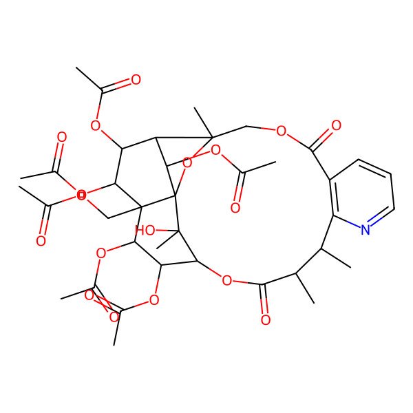 2D Structure of [(1S,3R,13R,14R,17S,18R,19R,20R,21S,22R,23R,24R,25S)-18,19,21,22,24-pentaacetyloxy-25-hydroxy-3,13,14,25-tetramethyl-6,15-dioxo-2,5,16-trioxa-11-azapentacyclo[15.7.1.01,20.03,23.07,12]pentacosa-7(12),8,10-trien-20-yl]methyl acetate