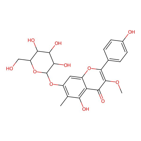 2D Structure of 5-hydroxy-2-(4-hydroxyphenyl)-3-methoxy-6-methyl-7-[(3R,4S,5S,6R)-3,4,5-trihydroxy-6-(hydroxymethyl)oxan-2-yl]oxychromen-4-one