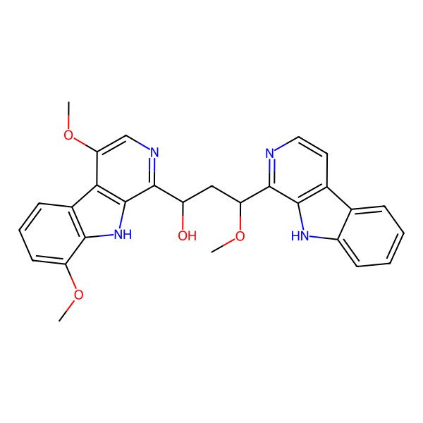 2D Structure of (1S,3R)-1-(4,8-dimethoxy-9H-pyrido[3,4-b]indol-1-yl)-3-methoxy-3-(9H-pyrido[3,4-b]indol-1-yl)propan-1-ol