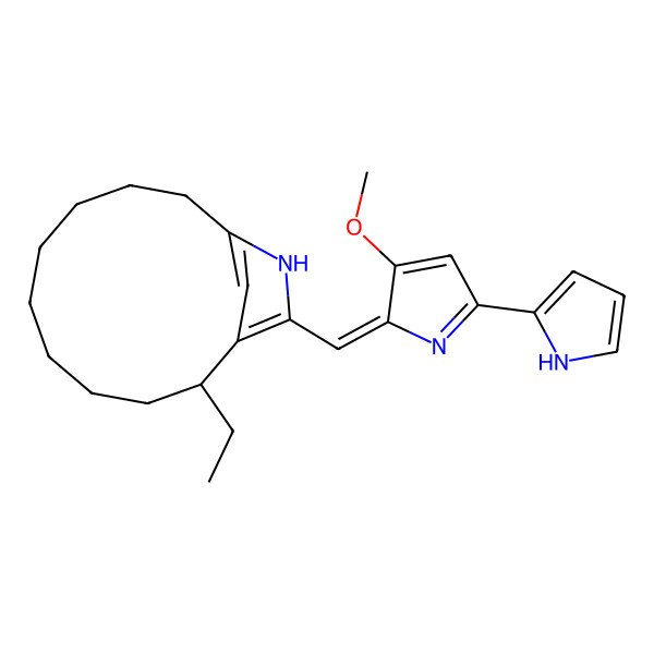 2D Structure of (2S)-2-ethyl-13-[(Z)-[3-methoxy-5-(1H-pyrrol-2-yl)pyrrol-2-ylidene]methyl]-12-azabicyclo[9.2.1]tetradeca-1(13),11(14)-diene