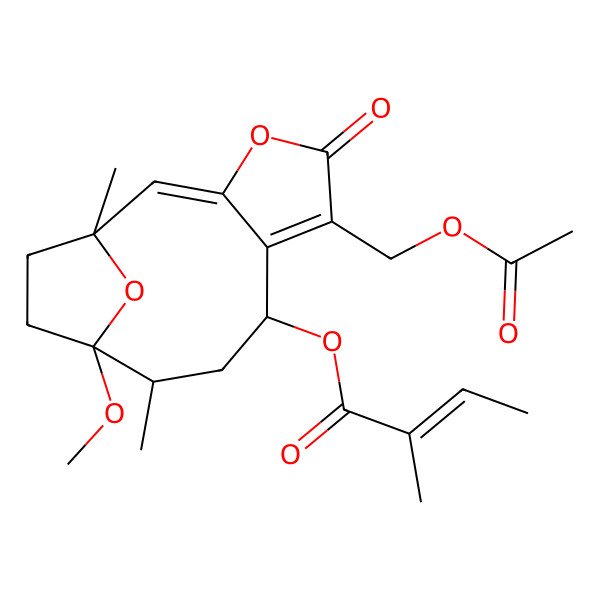 2D Structure of [(1R,11S)-6-(acetyloxymethyl)-11-methoxy-1,10-dimethyl-5-oxo-4,14-dioxatricyclo[9.2.1.03,7]tetradeca-2,6-dien-8-yl] 2-methylbut-2-enoate