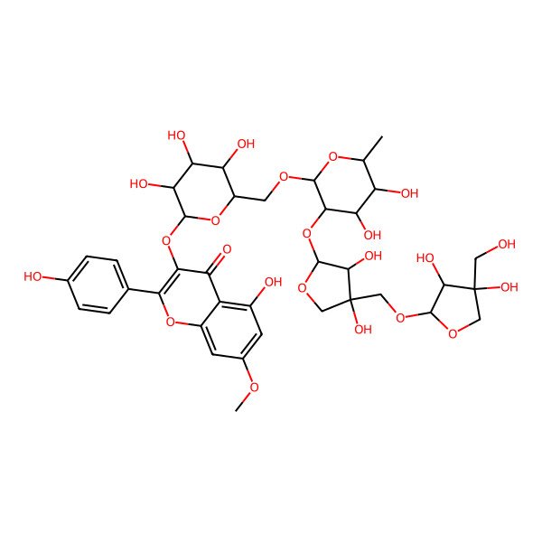 2D Structure of 3-[(2S,3R,4S,5S,6R)-6-[[(2R,3R,4R,5R,6S)-3-[(2S,3R,4R)-4-[[(2S,3R,4R)-3,4-dihydroxy-4-(hydroxymethyl)oxolan-2-yl]oxymethyl]-3,4-dihydroxyoxolan-2-yl]oxy-4,5-dihydroxy-6-methyloxan-2-yl]oxymethyl]-3,4,5-trihydroxyoxan-2-yl]oxy-5-hydroxy-2-(4-hydroxyphenyl)-7-methoxychromen-4-one