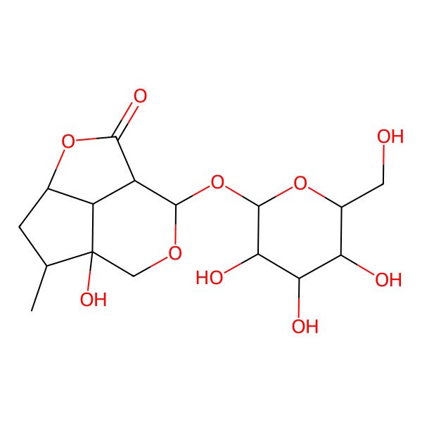 2D Structure of 7-Hydroxy-6-methyl-10-[3,4,5-trihydroxy-6-(hydroxymethyl)oxan-2-yl]oxy-3,9-dioxatricyclo[5.3.1.04,11]undecan-2-one