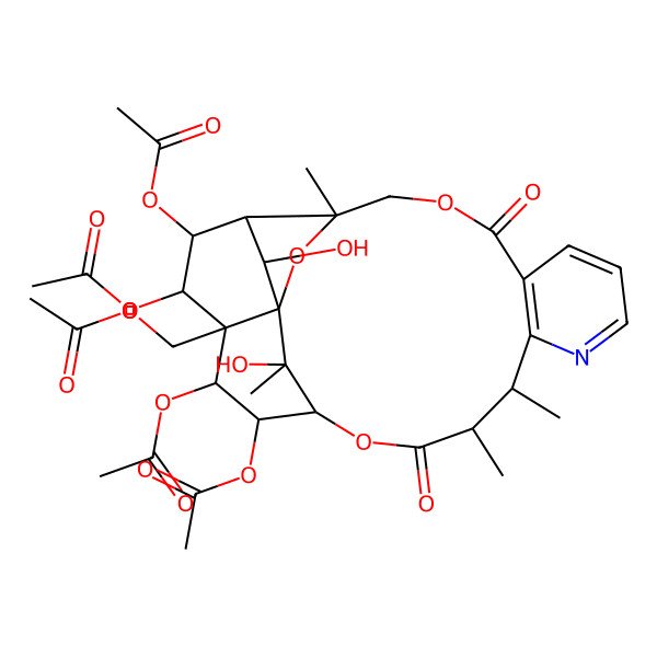 2D Structure of (18,19,21,22-Tetraacetyloxy-24,25-dihydroxy-3,13,14,25-tetramethyl-6,15-dioxo-2,5,16-trioxa-11-azapentacyclo[15.7.1.01,20.03,23.07,12]pentacosa-7(12),8,10-trien-20-yl)methyl acetate