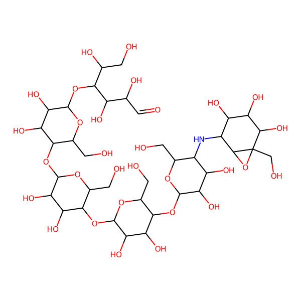 2D Structure of (2R,3S,4R,5R)-4-[(2R,3R,4S,5R,6R)-5-[(2R,3R,4S,5R,6R)-5-[(2R,3R,4S,5R,6R)-5-[(2R,3R,4S,5R,6S)-3,4-dihydroxy-6-(hydroxymethyl)-5-[[(1R,2R,3S,4R,5S,6S)-3,4,5-trihydroxy-6-(hydroxymethyl)-7-oxabicyclo[4.1.0]heptan-2-yl]amino]oxan-2-yl]oxy-3,4-dihydroxy-6-(hydroxymethyl)oxan-2-yl]oxy-3,4-dihydroxy-6-(hydroxymethyl)oxan-2-yl]oxy-3,4-dihydroxy-6-(hydroxymethyl)oxan-2-yl]oxy-2,3,5,6-tetrahydroxyhexanal