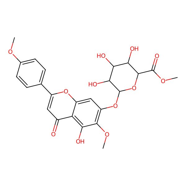 2D Structure of methyl (2R,3S,4S,5R,6S)-3,4,5-trihydroxy-6-[5-hydroxy-6-methoxy-2-(4-methoxyphenyl)-4-oxochromen-7-yl]oxyoxane-2-carboxylate