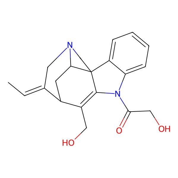 2D Structure of 1-[12-Ethylidene-10-(hydroxymethyl)-8,14-diazapentacyclo[9.5.2.01,9.02,7.014,17]octadeca-2,4,6,9-tetraen-8-yl]-2-hydroxyethanone