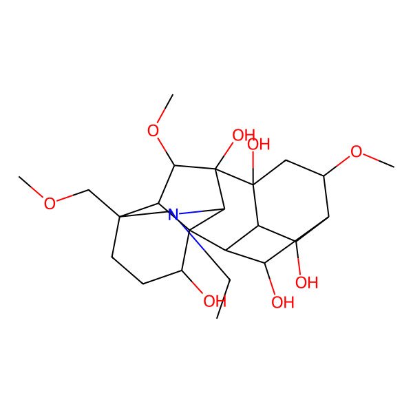 2D Structure of (1S,2S,3S,4S,5R,6R,8S,9S,10S,13S,16S,17R,18R,19S)-11-ethyl-6,18-dimethoxy-13-(methoxymethyl)-11-azahexacyclo[7.7.2.12,5.01,10.03,8.013,17]nonadecane-4,8,9,16,19-pentol