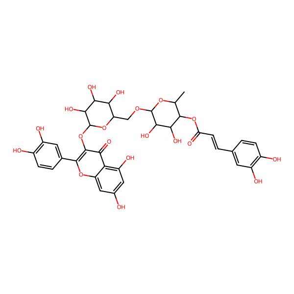 2D Structure of [6-[[6-[2-(3,4-Dihydroxyphenyl)-5,7-dihydroxy-4-oxochromen-3-yl]oxy-3,4,5-trihydroxyoxan-2-yl]methoxy]-4,5-dihydroxy-2-methyloxan-3-yl] 3-(3,4-dihydroxyphenyl)prop-2-enoate