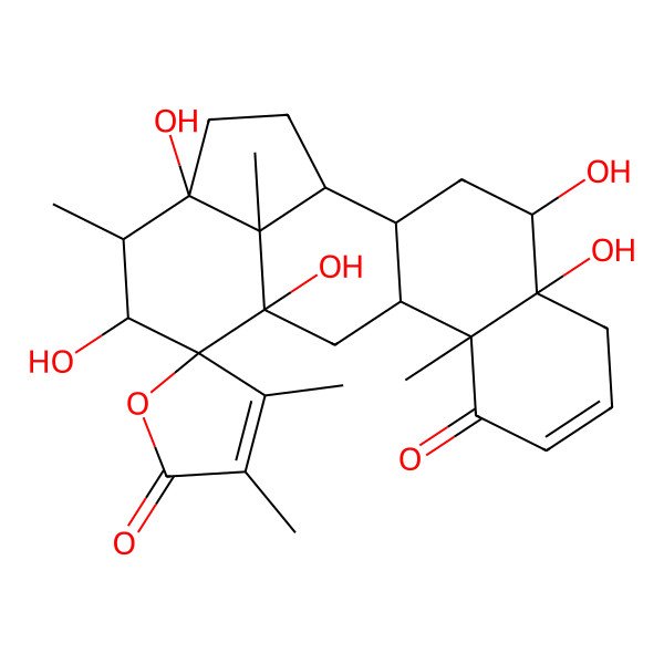 2D Structure of (2aR,3R,4R,5S,5aR,6aS,6bR,10aR,11R,12aS,12bS,12cS)-2a,4,5a,10a,11-pentahydroxy-3,3',4',6b,12c-pentamethylspiro[2,3,4,6,6a,10,11,12,12a,12b-decahydro-1H-benzo[j]aceanthrylene-5,5'-furan]-2',7-dione