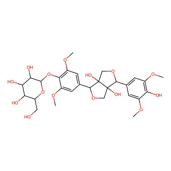2D Structure of (2S,3R,4S,5S,6R)-2-[4-[(3R,3aS,6R,6aS)-3a,6a-dihydroxy-3-(4-hydroxy-3,5-dimethoxyphenyl)-1,3,4,6-tetrahydrofuro[3,4-c]furan-6-yl]-2,6-dimethoxyphenoxy]-6-(hydroxymethyl)oxane-3,4,5-triol