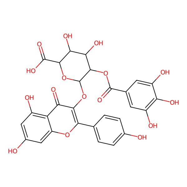 2D Structure of 6-[5,7-Dihydroxy-2-(4-hydroxyphenyl)-4-oxochromen-3-yl]oxy-3,4-dihydroxy-5-(3,4,5-trihydroxybenzoyl)oxyoxane-2-carboxylic acid
