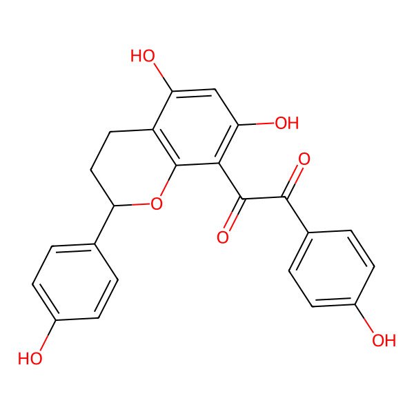 2D Structure of 1-[(2S)-5,7-dihydroxy-2-(4-hydroxyphenyl)-3,4-dihydro-2H-chromen-8-yl]-2-(4-hydroxyphenyl)ethane-1,2-dione