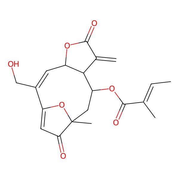 2D Structure of [(2Z,4R,8R,9R,11S)-2-(hydroxymethyl)-11-methyl-7-methylidene-6,12-dioxo-5,14-dioxatricyclo[9.2.1.04,8]tetradeca-1(13),2-dien-9-yl] (Z)-2-methylbut-2-enoate