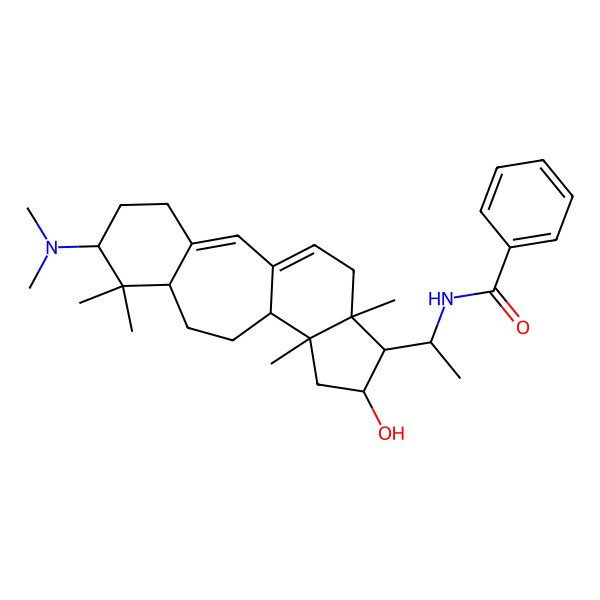 2D Structure of N-[(1S)-1-[(6S,8S,11R,12S,14R,15S,16R)-6-(dimethylamino)-14-hydroxy-7,7,12,16-tetramethyl-15-tetracyclo[9.7.0.03,8.012,16]octadeca-1(18),2-dienyl]ethyl]benzamide