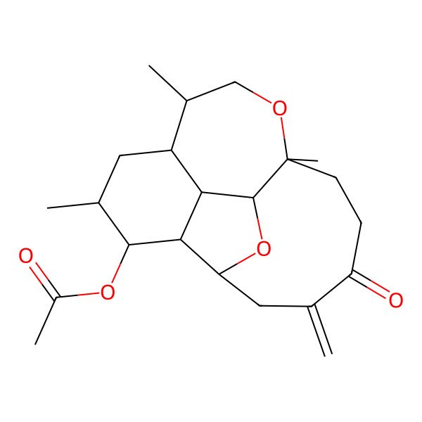 2D Structure of (5,8,11-Trimethyl-15-methylidene-14-oxo-10,18-dioxatetracyclo[9.7.0.02,7.03,17]octadecan-4-yl) acetate