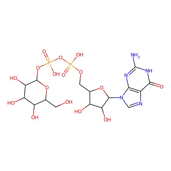 2D Structure of [[(2S,3S,4R,5S)-5-(2-amino-6-oxo-1H-purin-9-yl)-3,4-dihydroxyoxolan-2-yl]methoxy-hydroxyphosphoryl] [(2R,3S,4S,5S,6R)-3,4,5-trihydroxy-6-(hydroxymethyl)oxan-2-yl] hydrogen phosphate