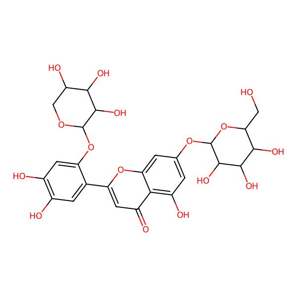 2D Structure of 2-[4,5-Dihydroxy-2-(3,4,5-trihydroxyoxan-2-yl)oxyphenyl]-5-hydroxy-7-[3,4,5-trihydroxy-6-(hydroxymethyl)oxan-2-yl]oxychromen-4-one