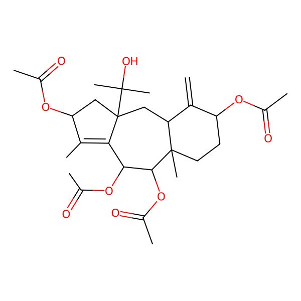 2D Structure of [2,4,5-triacetyloxy-10a-(2-hydroxypropan-2-yl)-3,5a-dimethyl-9-methylidene-2,4,5,6,7,8,9a,10-octahydro-1H-benzo[f]azulen-8-yl] acetate