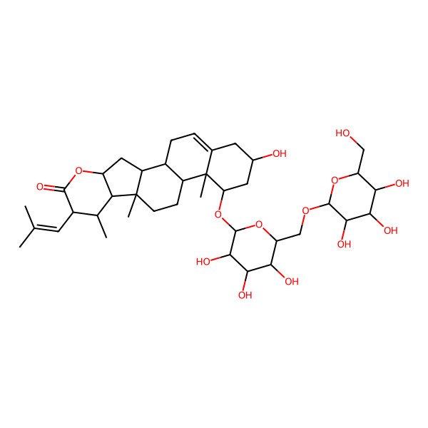 2D Structure of (1S,2S,4S,7S,8S,9R,10S,13S,14R,15R,17R)-17-hydroxy-8,10,14-trimethyl-7-(2-methylprop-1-enyl)-15-[(2R,3R,4S,5S,6R)-3,4,5-trihydroxy-6-[[(2R,3R,4S,5S,6R)-3,4,5-trihydroxy-6-(hydroxymethyl)oxan-2-yl]oxymethyl]oxan-2-yl]oxy-5-oxapentacyclo[11.8.0.02,10.04,9.014,19]henicos-19-en-6-one