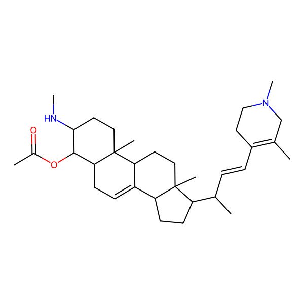 2D Structure of [17-[4-(1,5-dimethyl-3,6-dihydro-2H-pyridin-4-yl)but-3-en-2-yl]-10,13-dimethyl-3-(methylamino)-2,3,4,5,6,9,11,12,14,15,16,17-dodecahydro-1H-cyclopenta[a]phenanthren-4-yl] acetate
