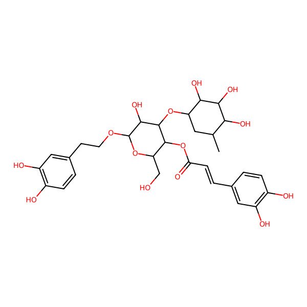 2D Structure of [(2R,3R,4R,5R,6R)-6-[2-(3,4-dihydroxyphenyl)ethoxy]-5-hydroxy-2-(hydroxymethyl)-4-[(1R,2R,3R,4S,5R)-2,3,4-trihydroxy-5-methylcyclohexyl]oxyoxan-3-yl] (E)-3-(3,4-dihydroxyphenyl)prop-2-enoate