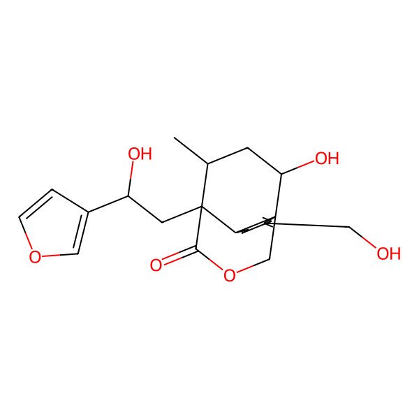 2D Structure of (1R,6S,7R,11R,13R)-7-[(2S)-2-(furan-3-yl)-2-hydroxyethyl]-11-hydroxy-2-(hydroxymethyl)-13-methyl-9-oxatricyclo[5.3.3.01,6]tridec-2-en-8-one