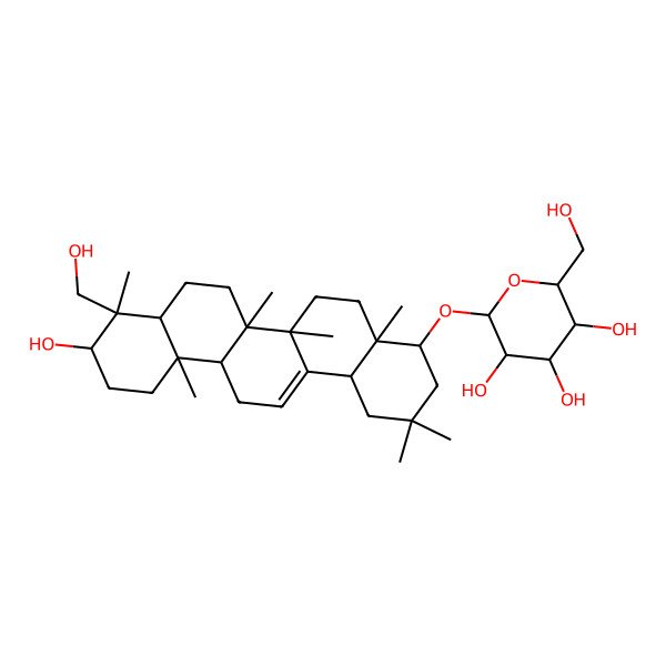 2D Structure of 2-[[10-Hydroxy-9-(hydroxymethyl)-2,2,4a,6a,6b,9,12a-heptamethyl-1,3,4,5,6,6a,7,8,8a,10,11,12,13,14b-tetradecahydropicen-4-yl]oxy]-6-(hydroxymethyl)oxane-3,4,5-triol