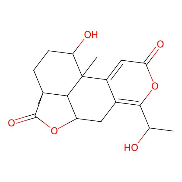 2D Structure of (1S,9R,12S,16R)-15-hydroxy-6-(1-hydroxyethyl)-1,12-dimethyl-5,10-dioxatetracyclo[7.6.1.02,7.012,16]hexadeca-2,6-diene-4,11-dione