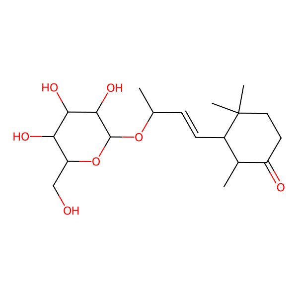 2D Structure of (2S,3S)-2,4,4-trimethyl-3-[(E,3R)-3-[(2R,3R,4S,5S,6R)-3,4,5-trihydroxy-6-(hydroxymethyl)oxan-2-yl]oxybut-1-enyl]cyclohexan-1-one