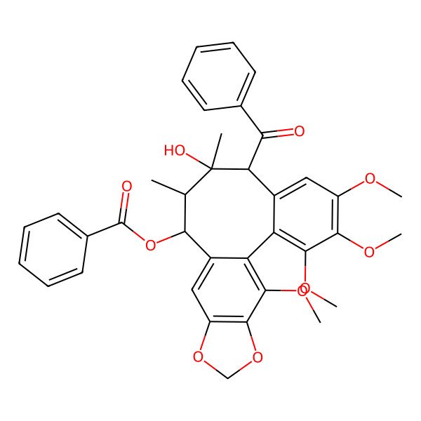2D Structure of [(8S,9S,10S,11R)-8-benzoyl-9-hydroxy-3,4,5,19-tetramethoxy-9,10-dimethyl-15,17-dioxatetracyclo[10.7.0.02,7.014,18]nonadeca-1(19),2,4,6,12,14(18)-hexaen-11-yl] benzoate