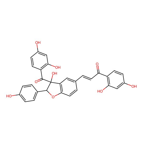 2D Structure of 3-[3-(2,4-dihydroxybenzoyl)-3-hydroxy-2-(4-hydroxyphenyl)-2H-1-benzofuran-5-yl]-1-(2,4-dihydroxyphenyl)prop-2-en-1-one