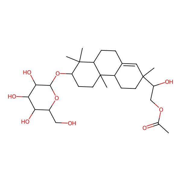 2D Structure of [2-[2,4b,8,8-tetramethyl-7-[3,4,5-trihydroxy-6-(hydroxymethyl)oxan-2-yl]oxy-4,4a,5,6,7,8a,9,10-octahydro-3H-phenanthren-2-yl]-2-hydroxyethyl] acetate