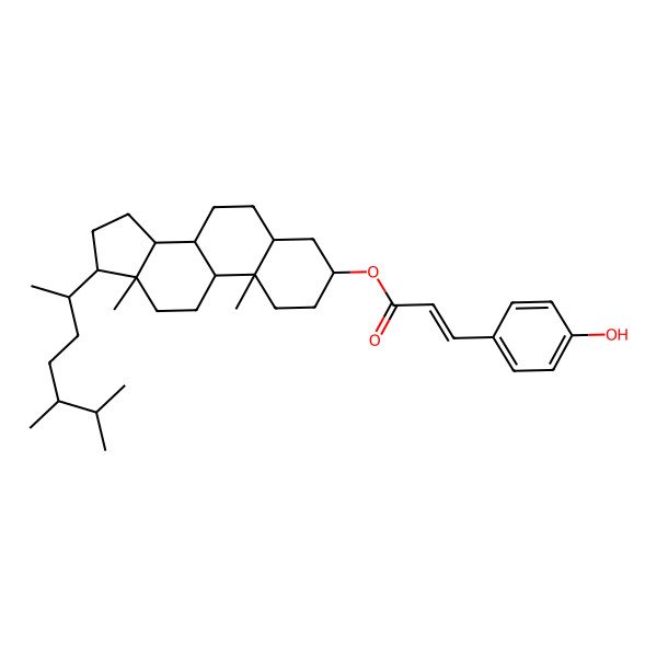 2D Structure of [(3S,5S,8R,9S,10S,13R,14S,17R)-17-[(2R,5R)-5,6-dimethylheptan-2-yl]-10,13-dimethyl-2,3,4,5,6,7,8,9,11,12,14,15,16,17-tetradecahydro-1H-cyclopenta[a]phenanthren-3-yl] (E)-3-(4-hydroxyphenyl)prop-2-enoate