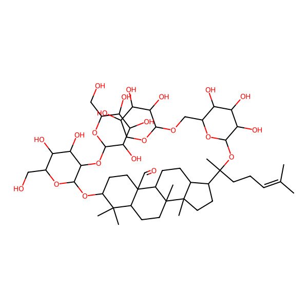 2D Structure of 3-[4,5-dihydroxy-6-(hydroxymethyl)-3-[3,4,5-trihydroxy-6-(hydroxymethyl)oxan-2-yl]oxyoxan-2-yl]oxy-4,4,8,14-tetramethyl-17-[6-methyl-2-[3,4,5-trihydroxy-6-[(3,4,5-trihydroxyoxan-2-yl)oxymethyl]oxan-2-yl]oxyhept-5-en-2-yl]-2,3,5,6,7,9,11,12,13,15,16,17-dodecahydro-1H-cyclopenta[a]phenanthrene-10-carbaldehyde