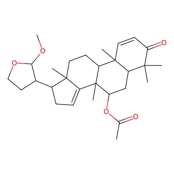 2D Structure of [(5R,7R,8R,9R,10R,13S,17S)-17-[(2S,3S)-2-methoxyoxolan-3-yl]-4,4,8,10,13-pentamethyl-3-oxo-5,6,7,9,11,12,16,17-octahydrocyclopenta[a]phenanthren-7-yl] acetate