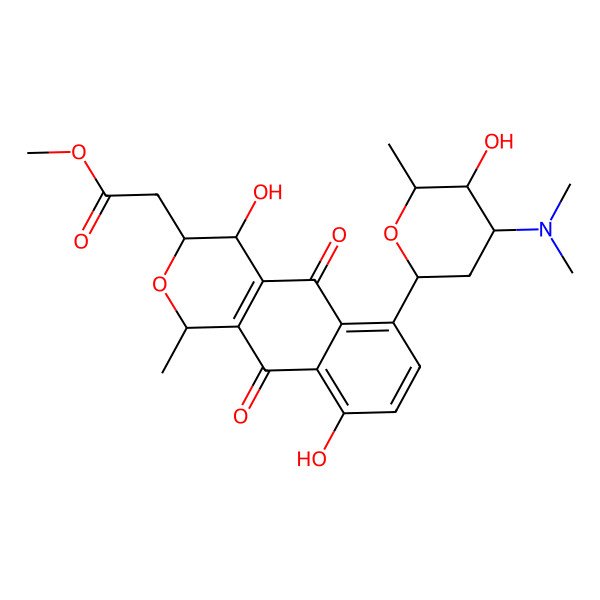 2D Structure of methyl 2-[(1R,3R,4R)-6-[(4R,6R)-4-(dimethylamino)-5-hydroxy-6-methyloxan-2-yl]-4,9-dihydroxy-1-methyl-5,10-dioxo-3,4-dihydro-1H-benzo[g]isochromen-3-yl]acetate