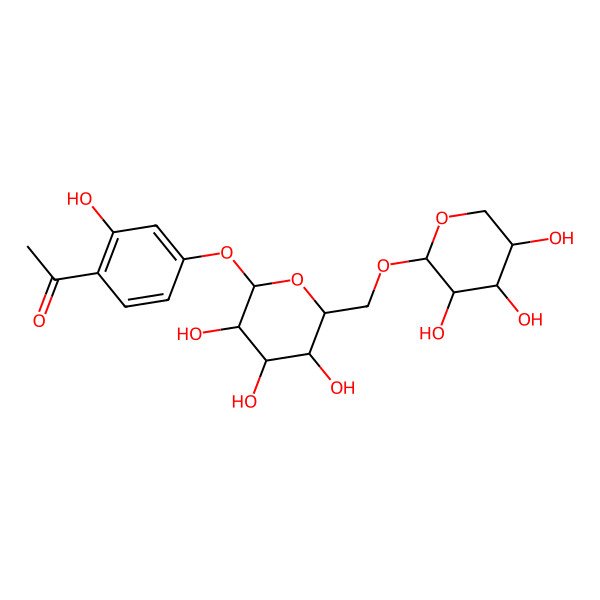 2D Structure of 1-[2-hydroxy-4-[(2S,3S,4R,5S,6S)-3,4,5-trihydroxy-6-[[(2S,3S,4S,5S)-3,4,5-trihydroxyoxan-2-yl]oxymethyl]oxan-2-yl]oxyphenyl]ethanone